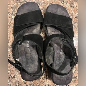 Cobbie Cuddlers Black Suede Leather Slingback Ultra Massage Wedge Sandals 7WIDE